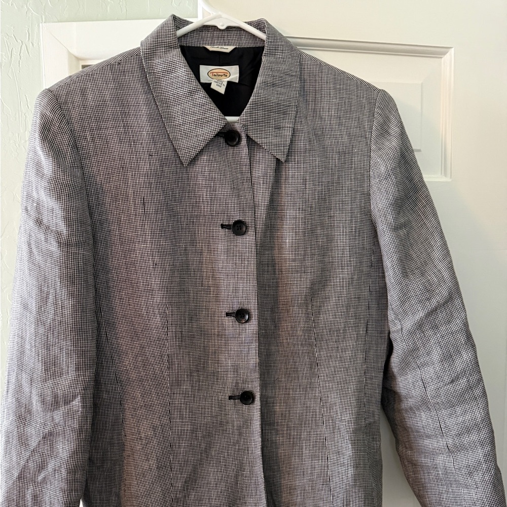 Talbots Black and White Checkered Blazer in Irish Linen